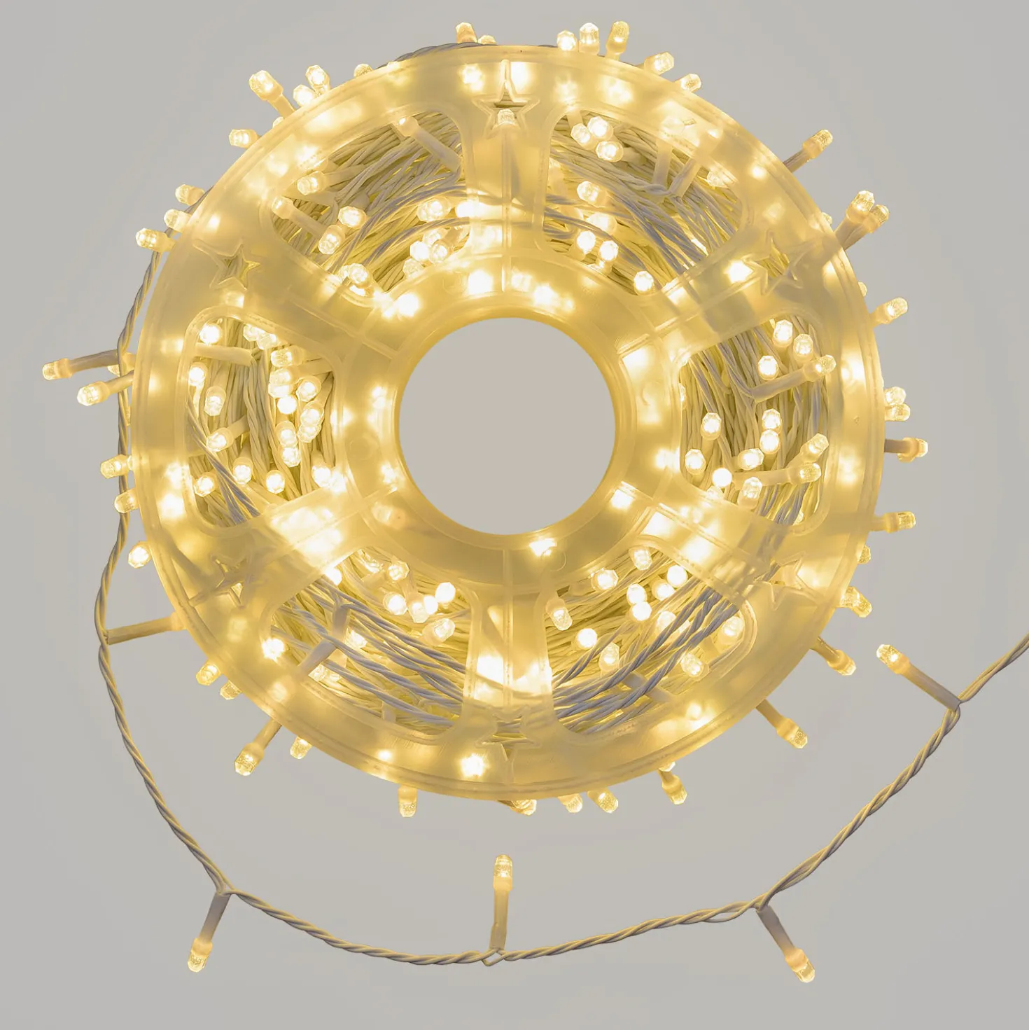 Catena 50 m, 500 led Diamante Bubble bianco caldo, cavo bianco