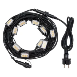 Catena 10 m, 10 stroboLed bianco freddo, cavo nero, prolungabile