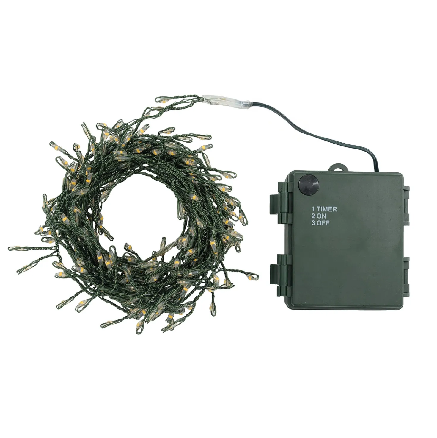 Catena Nastro di Luce a batteria 5 m, 250 microled bianco caldo, cavo metal verde