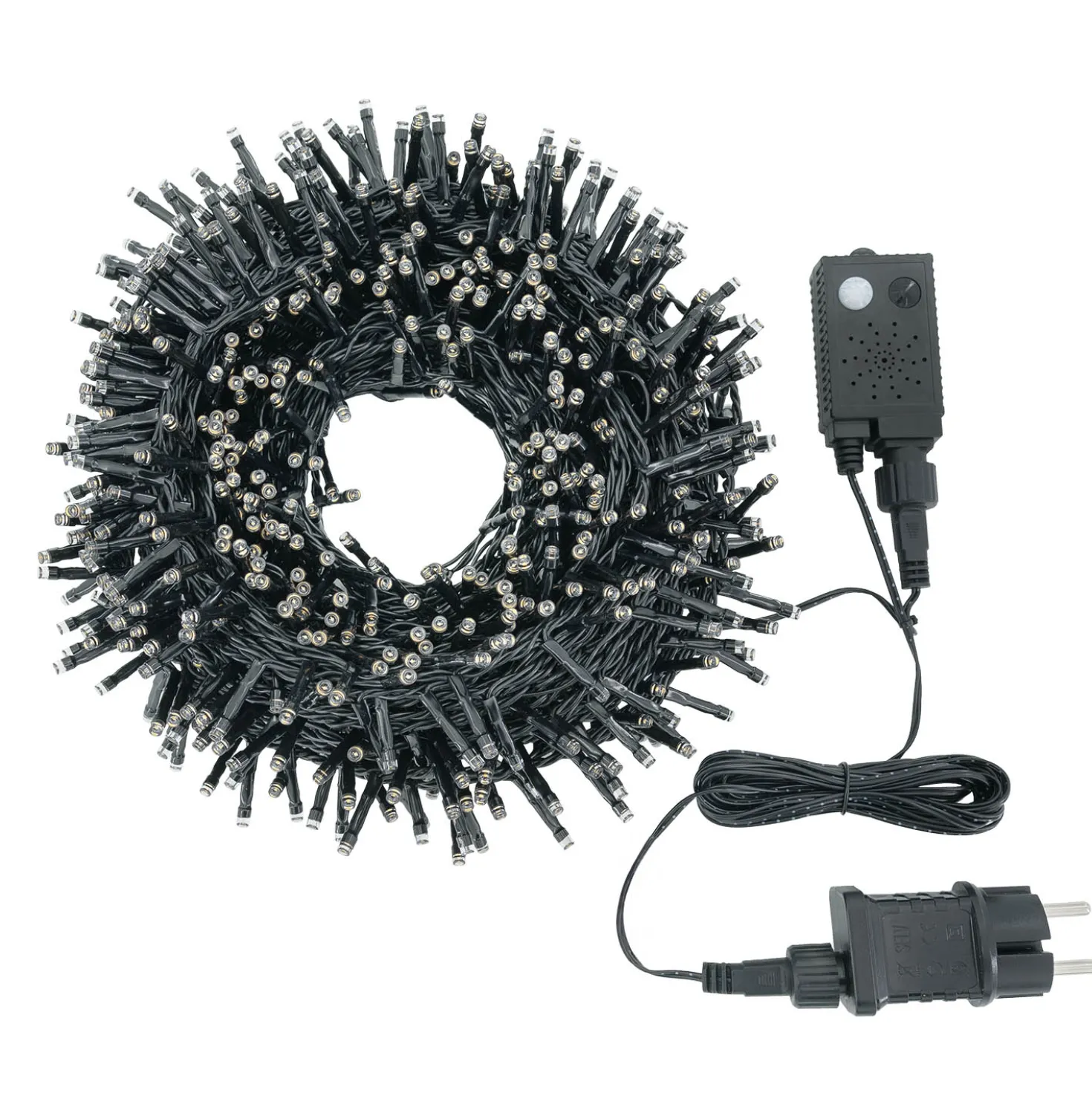 Catena Nastro di Luce 20,5 m, sensore di movimento, 1000 miniled bianco caldo, cavo nero