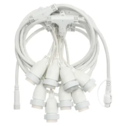 Catenaria con 8 portalampade pendenti E27, h 30 cm, 5 metri, cavo bianco, prolungabile