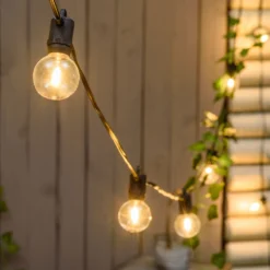 Catena solare di 5 m, 12 lampadine trasparenti Ø 40 mm, led bianco caldo