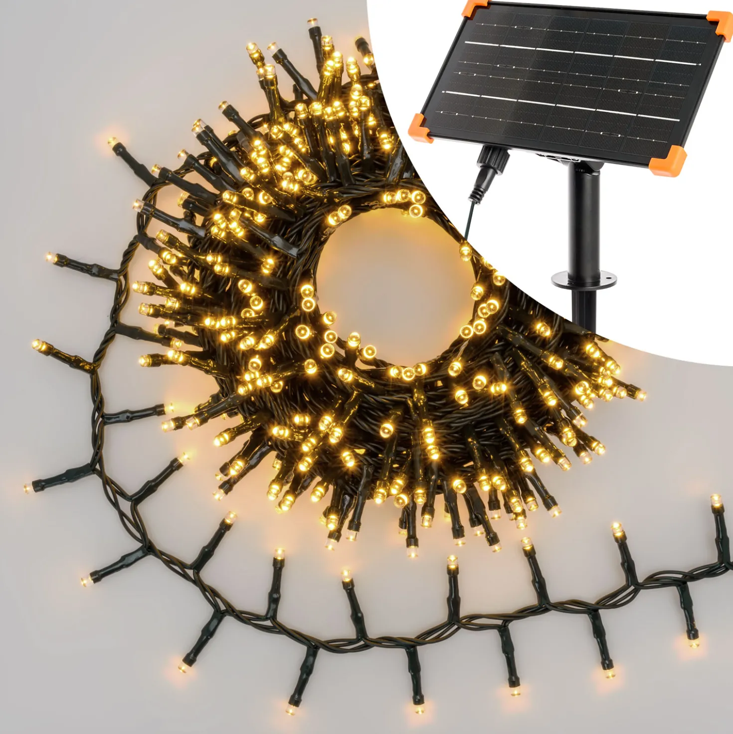 Catena solare Nastro di Luci, 20 m, 1000 led bianco caldo con Power Bank e ricarica USB