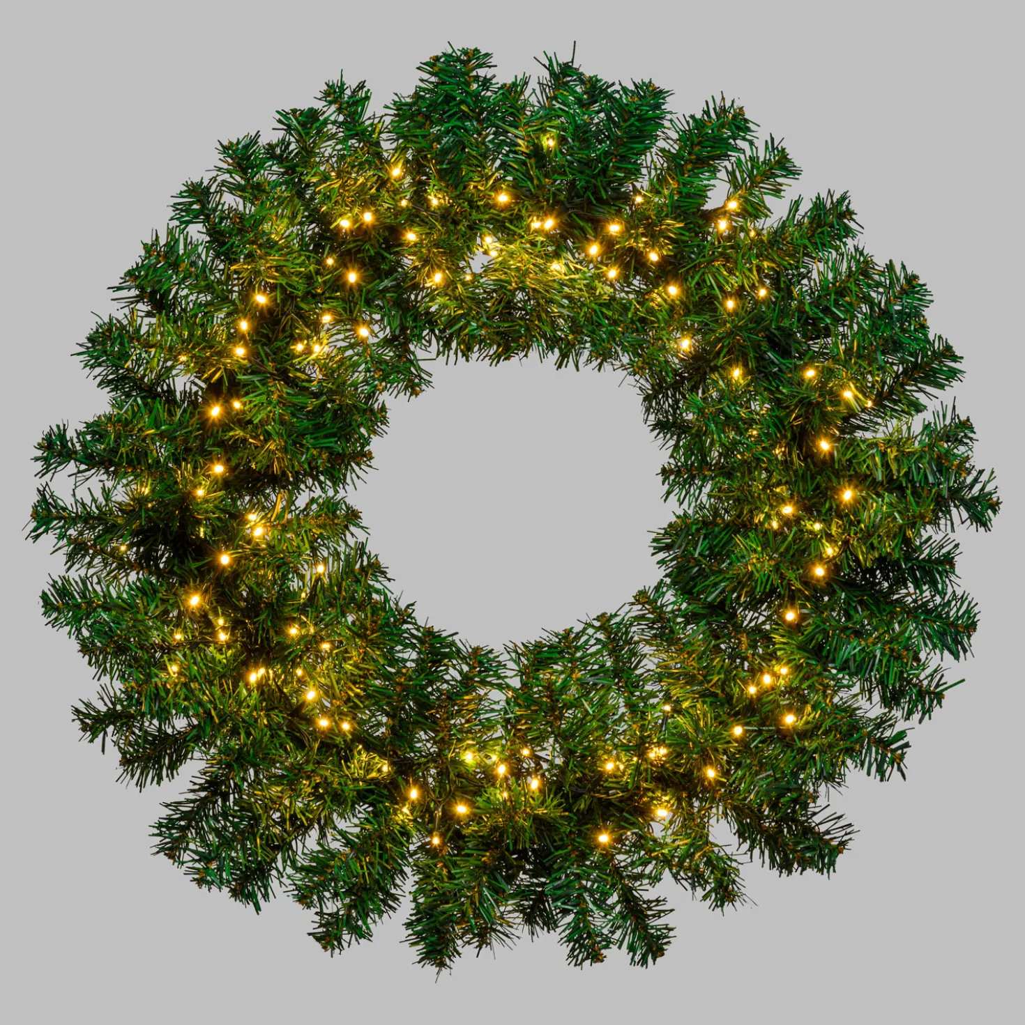 Corona Moena in finto pino a batteria 60 cm, 140 led integrati bianco caldo