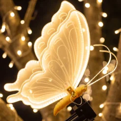 Farfalla in tubo ultraluminoso, 60 cm, 312 led bianco caldo, con movimento ali