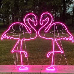 Fenicottero rosa neon da giardino, lato destro