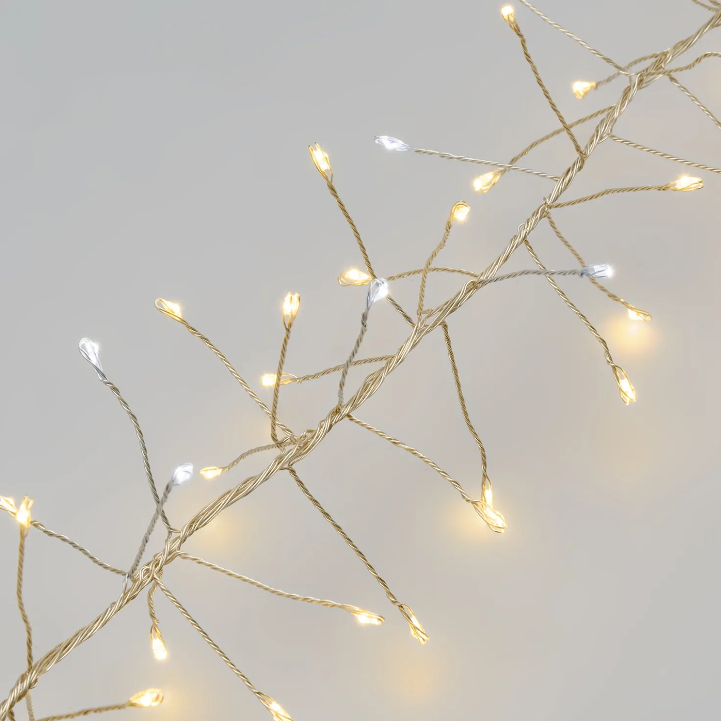 Festone di Luce argento 20 m, 1600 microled bianco caldo e bianco freddo