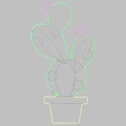 Fico d'India con vaso in tubo led effetto neon, 156 cm