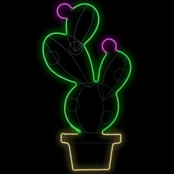 Fico d'India con vaso in tubo led effetto neon, 156 cm