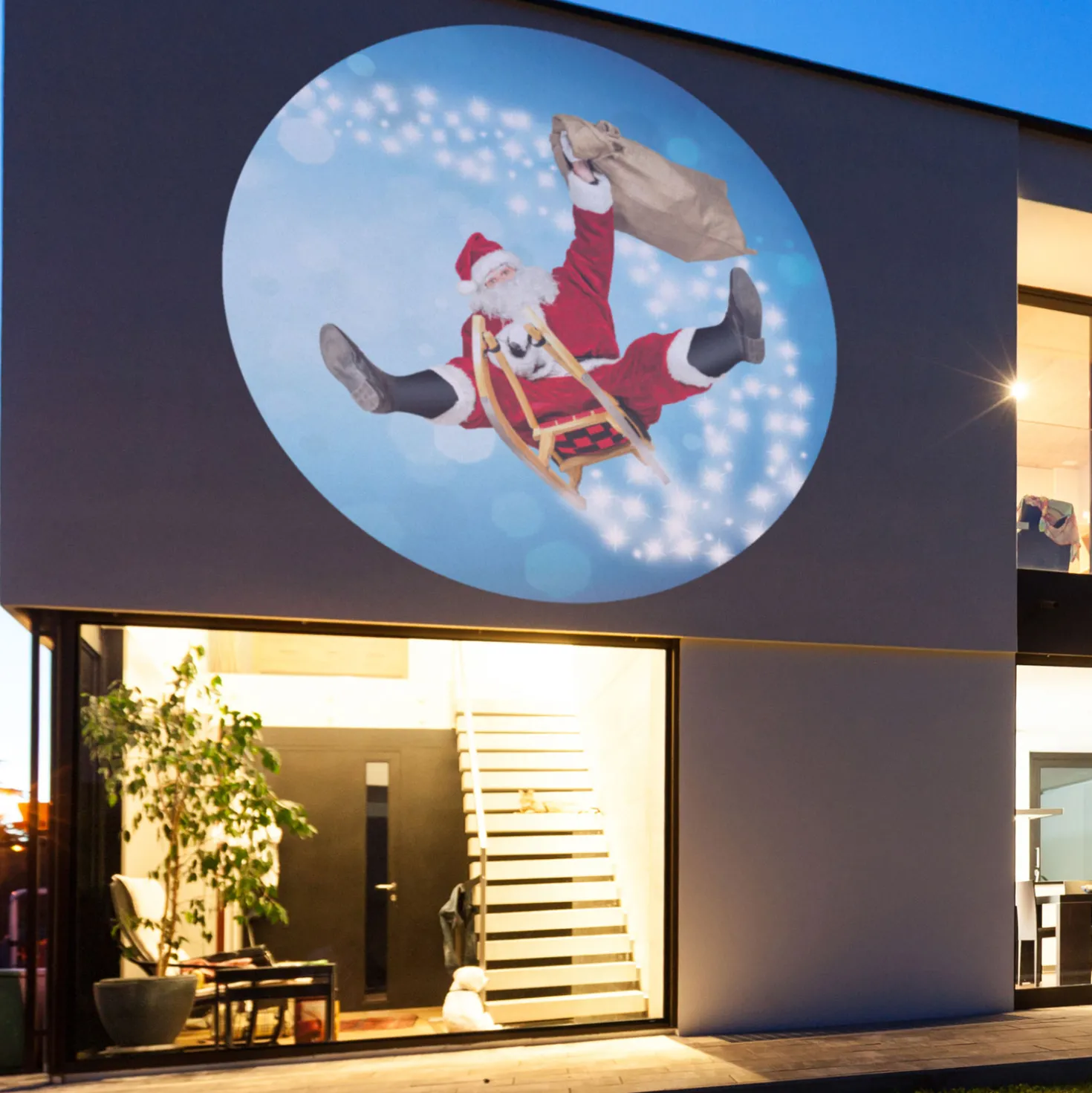 Gobo Babbo Natale su slittino che vola
