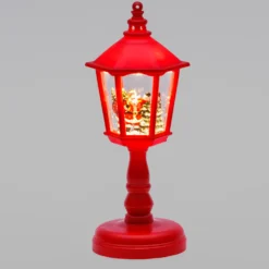 Lampione rosso, glitter scintillanti, h 21 cm, led bianco caldo, musiche natalizie