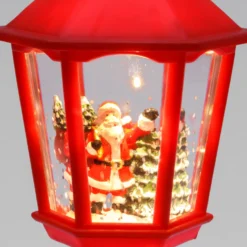 Lampione rosso, glitter scintillanti, h 21 cm, led bianco caldo, musiche natalizie