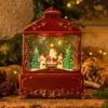 Lanterna natalizia a batteria rosso antico con nevicata glitter, h. 27 cm