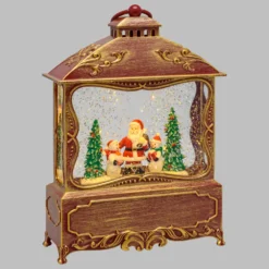 Lanterna natalizia a batteria rosso antico con nevicata glitter, h. 27 cm