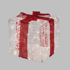 Pacco regalo 3D in acrilico trasparente, h 40 cm, 200 Dual LED bianco caldo e bianco freddo