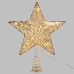 Puntale stella per albero di natale color champagne, led bianco caldo