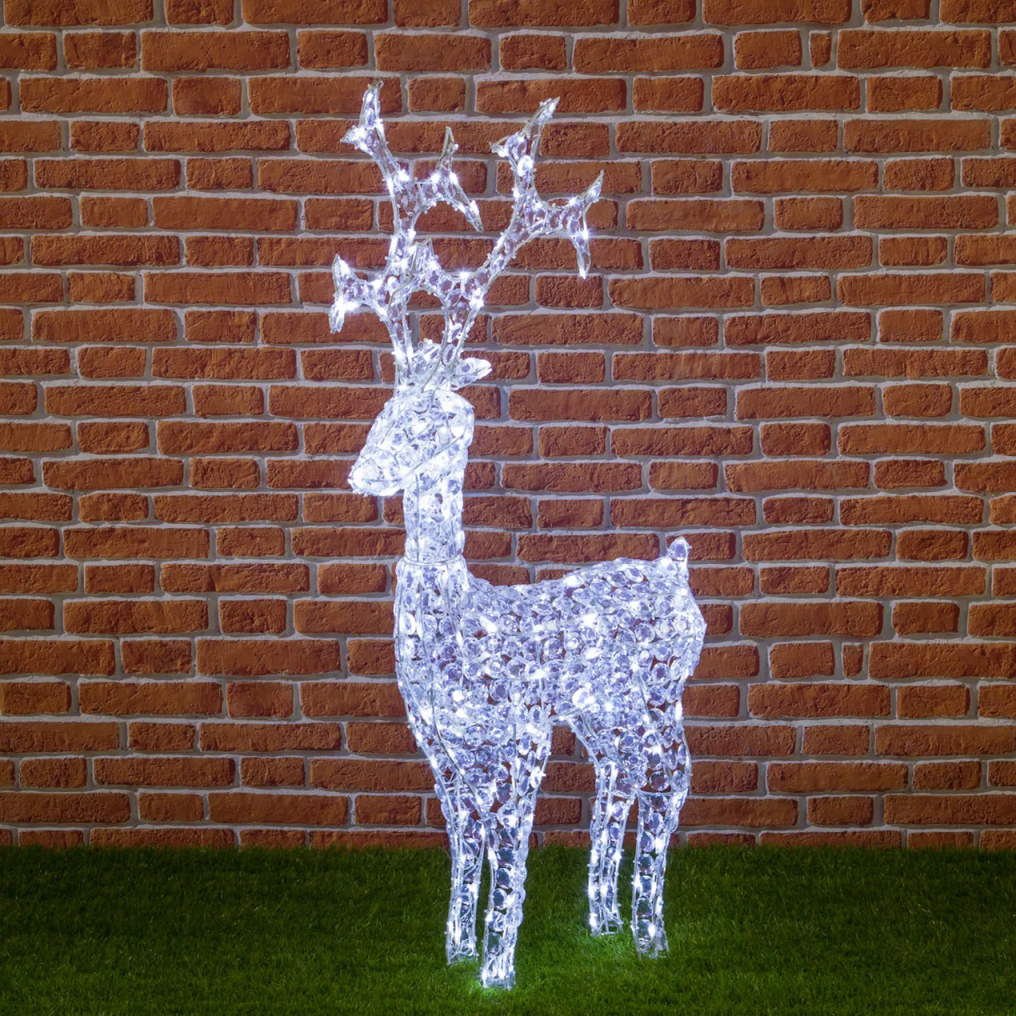 Renna con cristalli, h. 120 cm, led bianco freddo