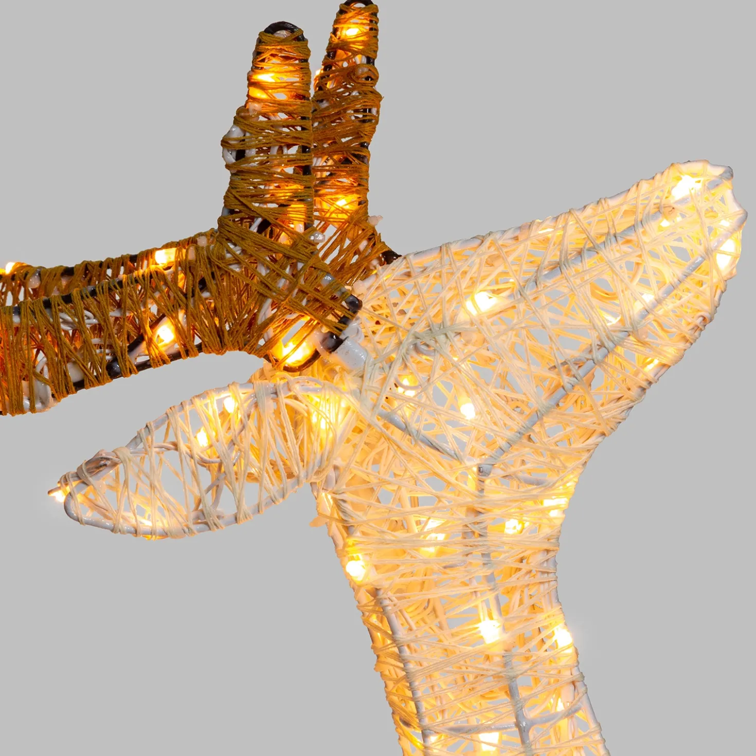 Renna con testa alzata 3D Light Cream & Brown, h 95 cm, 200 Dual LED bianco extra caldo e bianco freddo