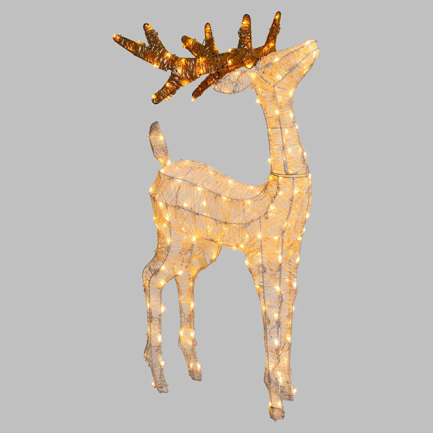 Renna con testa alzata 3D Light Cream & Brown, h 95 cm, 200 Dual LED bianco extra caldo e bianco freddo