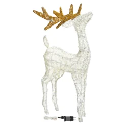 Renna con testa alzata 3D Light Cream & Brown, h 95 cm, 200 Dual LED bianco extra caldo e bianco freddo