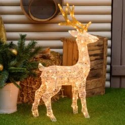 Renna con testa ruotata 3D Light Cream & Brown h 85 cm, 120 led bianco extra caldo