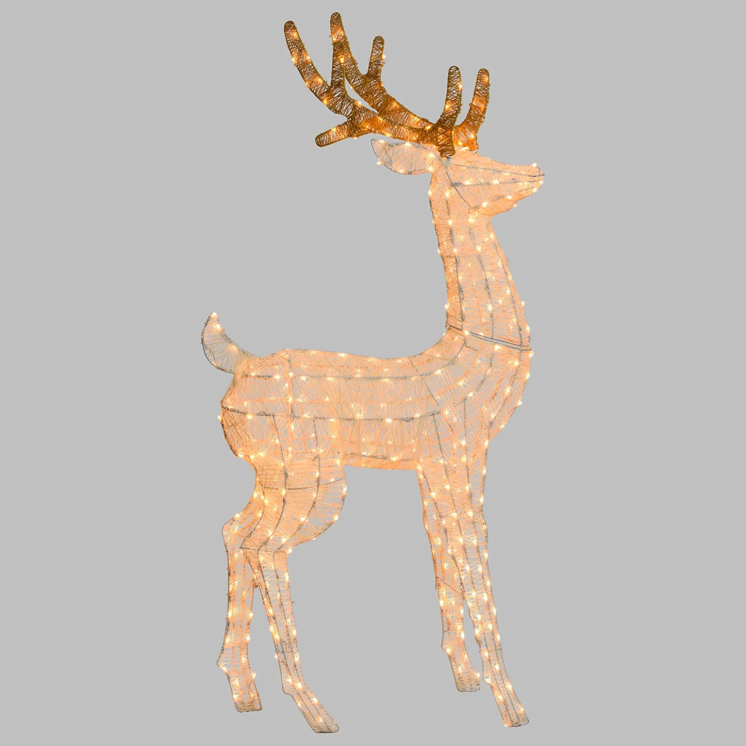 Renna con testa ruotata 3D Light Cream & Brown, h 160 cm, 380 Dual LED bianco extra caldo e bianco freddo