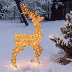 Renna con zampa alzata 3D Light Cream & Brown, h 125 cm, 240 Dual LED bianco extra caldo e bianco freddo