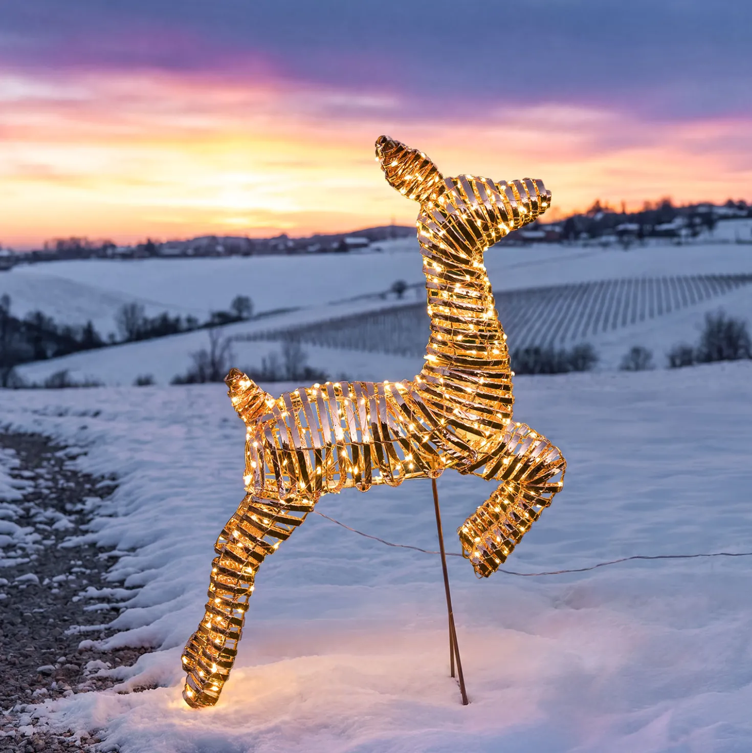 Renna cucciolo 3D Rose Gold, a coste, h 70 cm, 400 microled bianco caldo