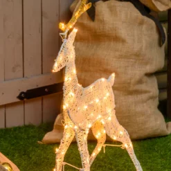 Renna 2D crema e marrone 72 cm, led bianco extra caldo