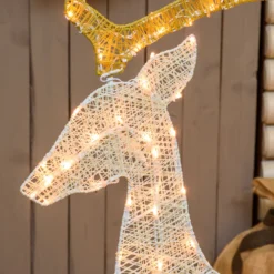 Renna 2D crema e marrone h 143 cm, led bianco extra caldo