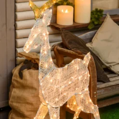Renna 2D crema e marrone h 143 cm, led bianco extra caldo