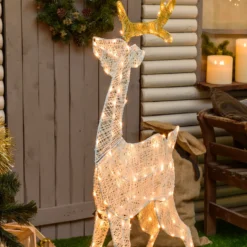 Renna 2D crema e marrone h 137 cm, led bianco extra caldo
