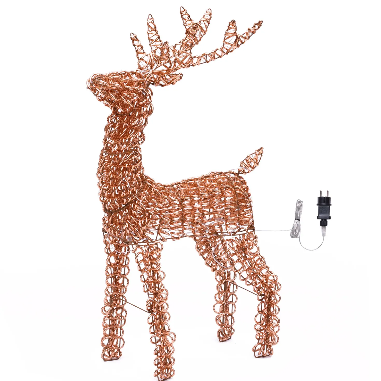 Renna 3D Rose Gold, filo a spirale, h 96 cm, 600 microled bianco caldo