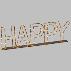 Scritta luminosa led HAPPY color rame, bianco caldo