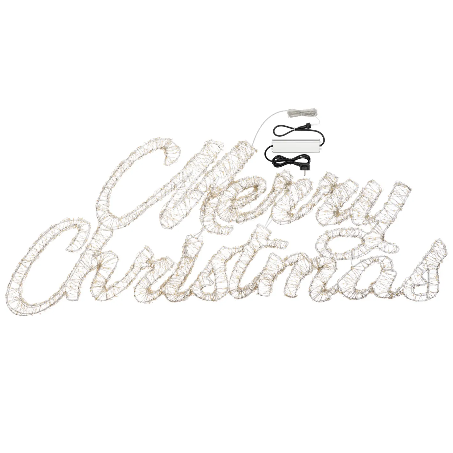 Scritta Merry Christmas 3D bianca, h. 55 cm, 4600 Microled bianco caldo e bianco freddo