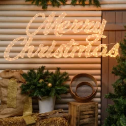 Scritta Merry Christmas 3D Light Cream & Brown, h. 45 cm, 320 Led bianco extra caldo