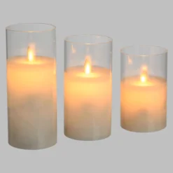 Set 3 candele in vetro, led bianco caldo