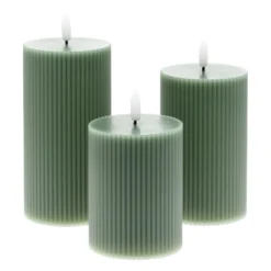 Set 3 candele verdi a coste in cera, fiamma 3D con stoppino