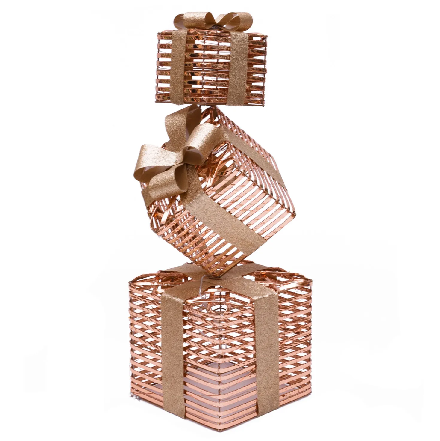 Set 3 Pacchi Regalo a coste 3D Rose Gold, h 73 cm, 350 microled bianco caldo
