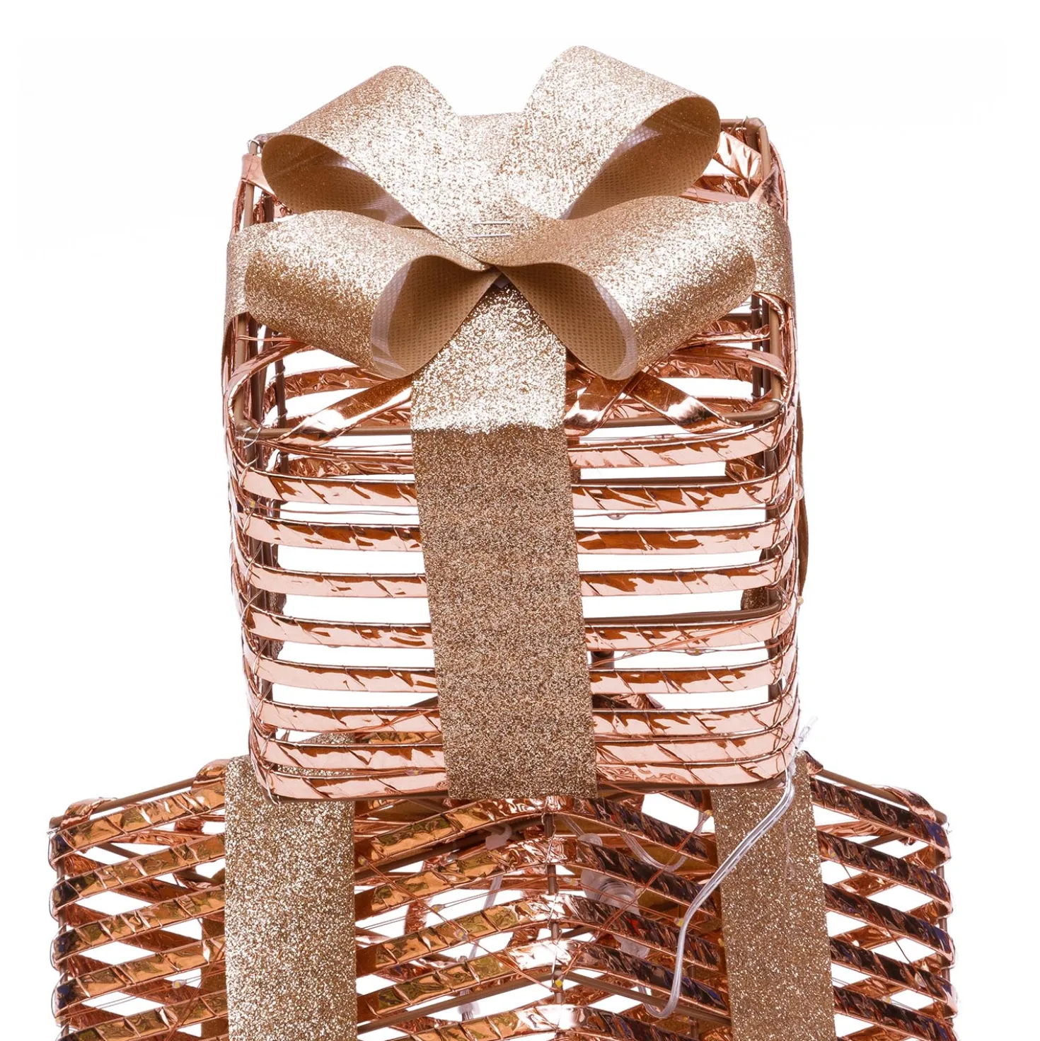 Set 3 Pacchi Regalo a coste 3D Rose Gold, h 73 cm, 350 microled bianco caldo