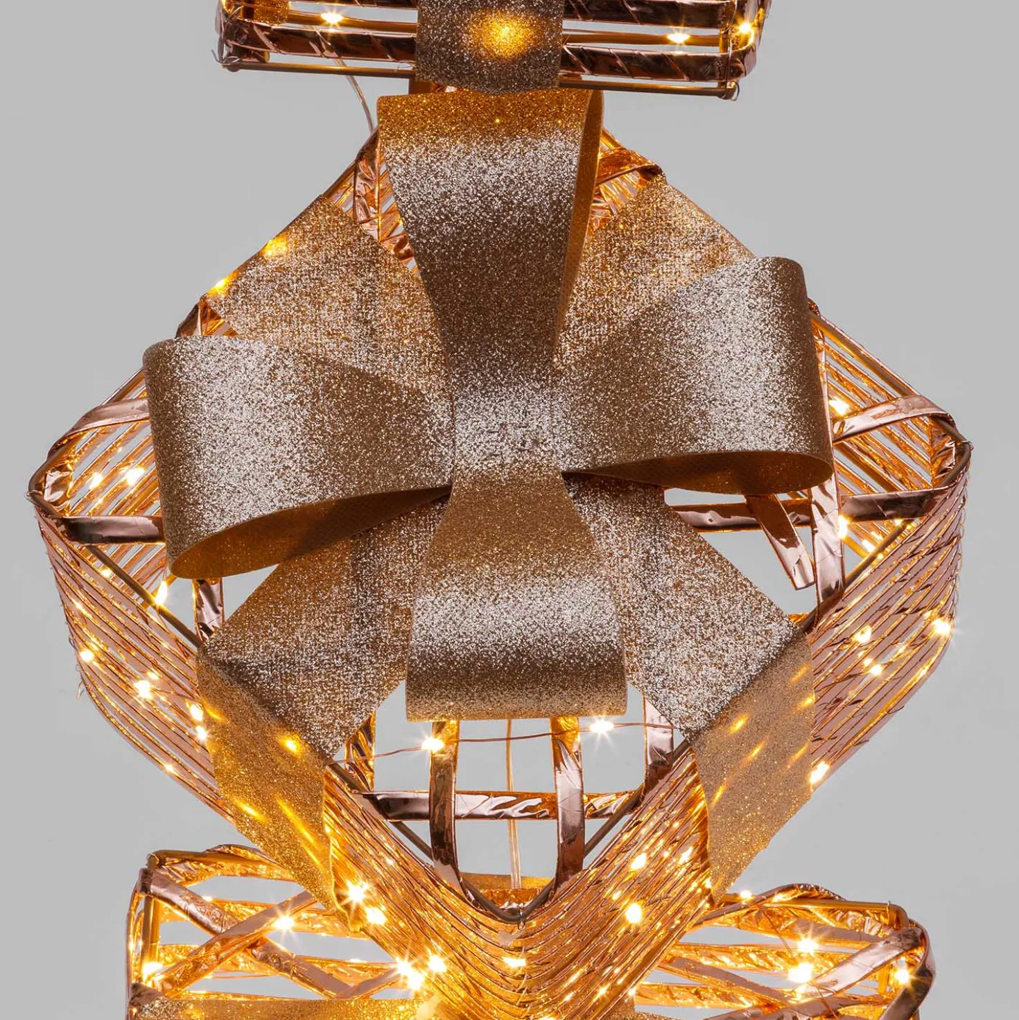 Set 3 Pacchi Regalo a coste 3D Rose Gold, h 73 cm, 350 microled bianco caldo