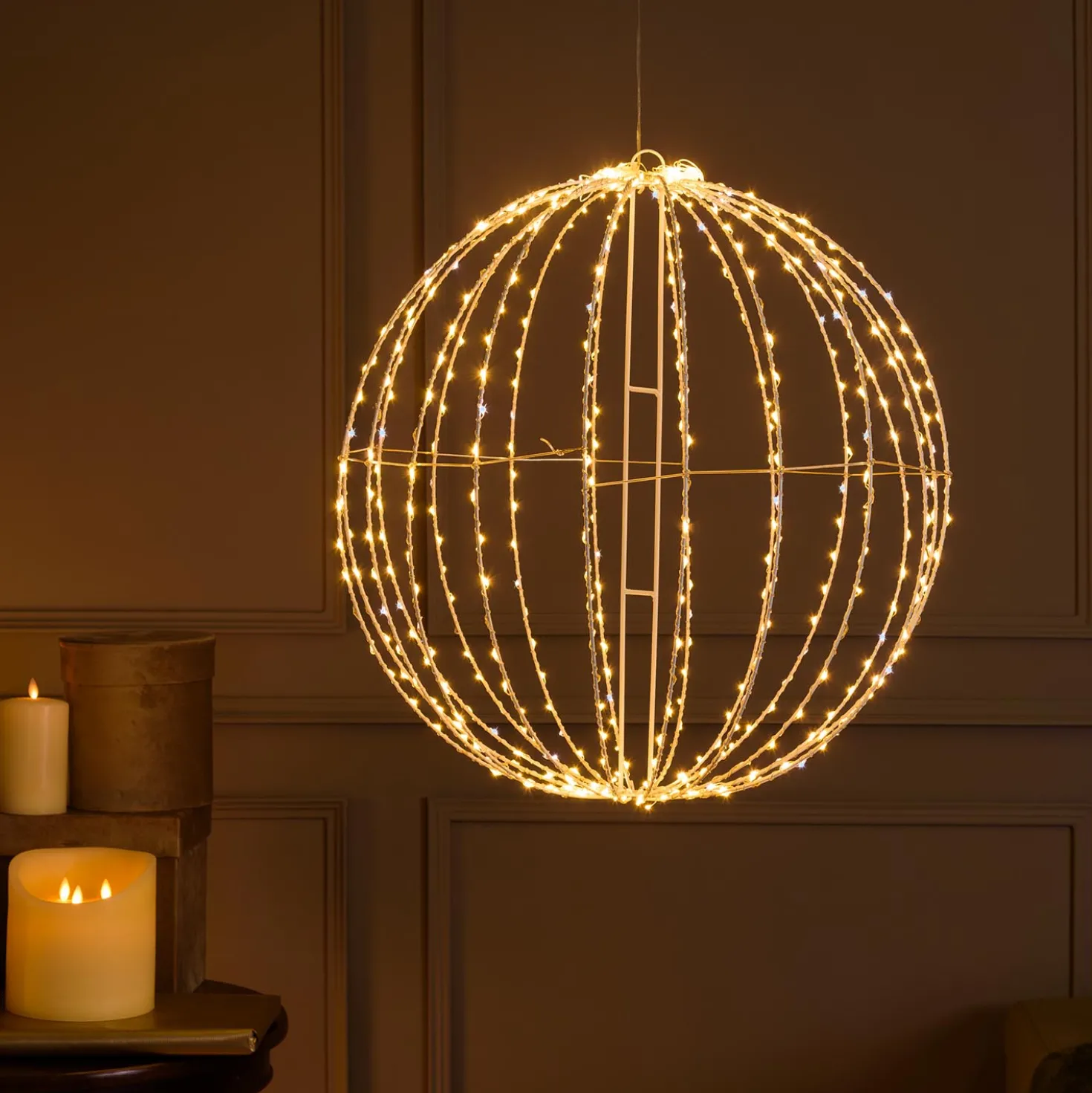 Sfera bianca ripiegabile 3D, Ø 54 cm, microled bianco caldo e freddo, uso interno