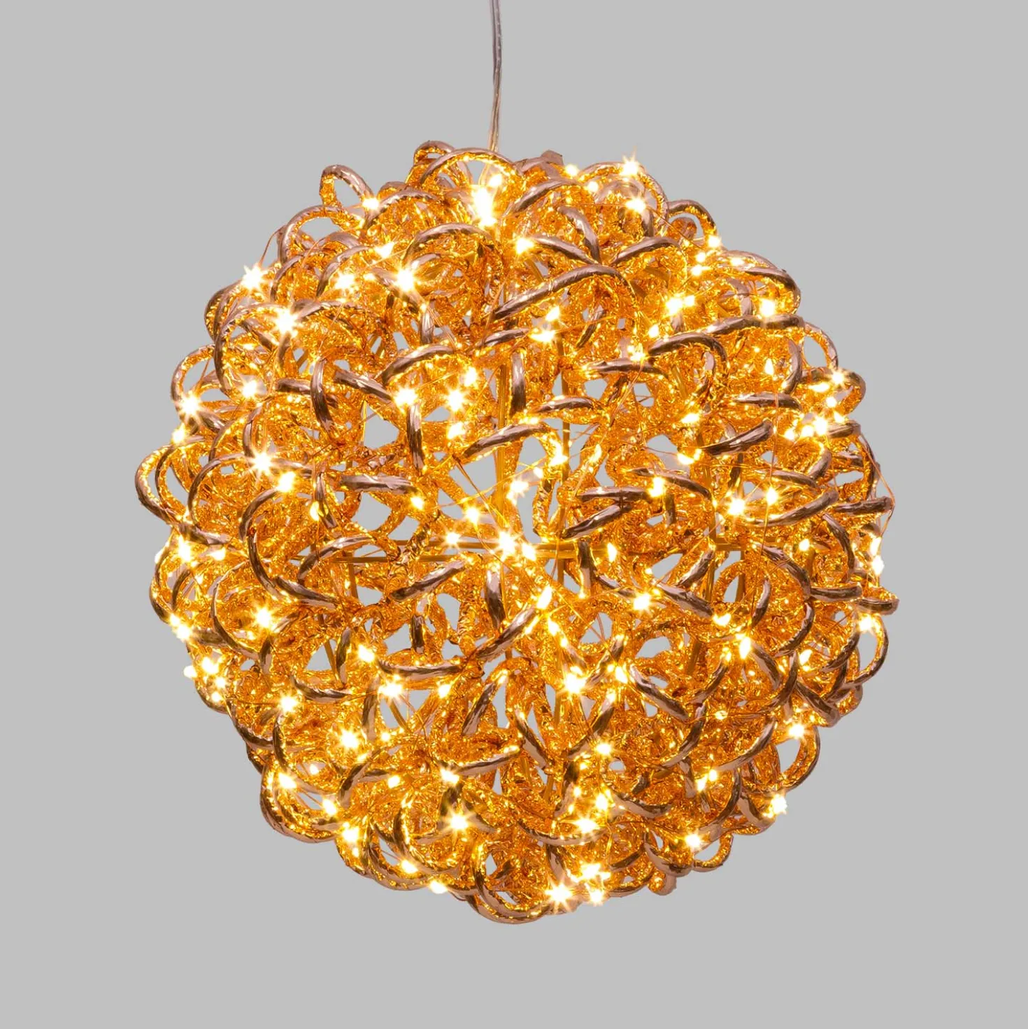 Sfera 3D Rose Gold, filo a spirale, ∅25 cm, 200 microled bianco caldo