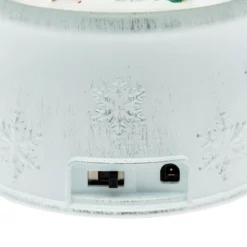 Sfera in vetro con base bianca a batteria con nevicata e Babbo Natale, h. 17 cm, led bianco caldo