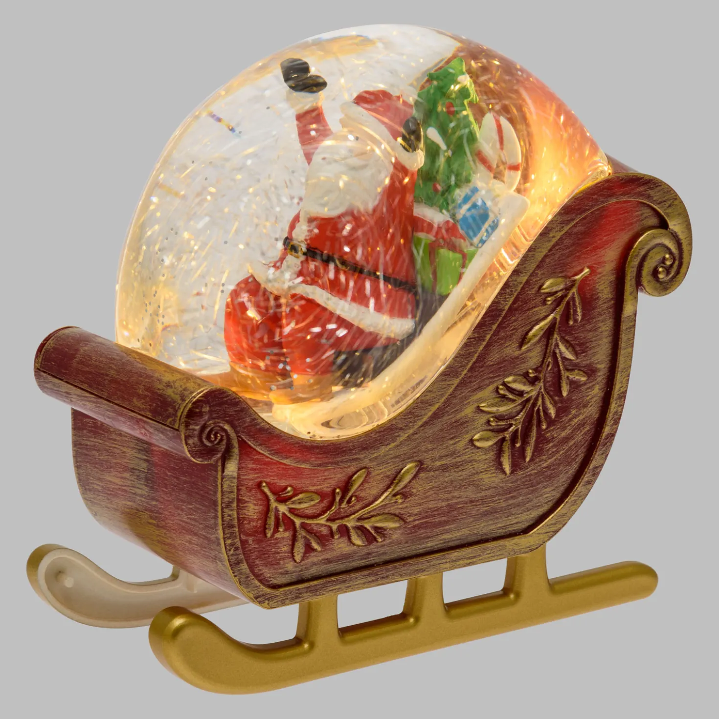 Slitta decorata con Babbo Natale a batteria con glitter nell'acqua