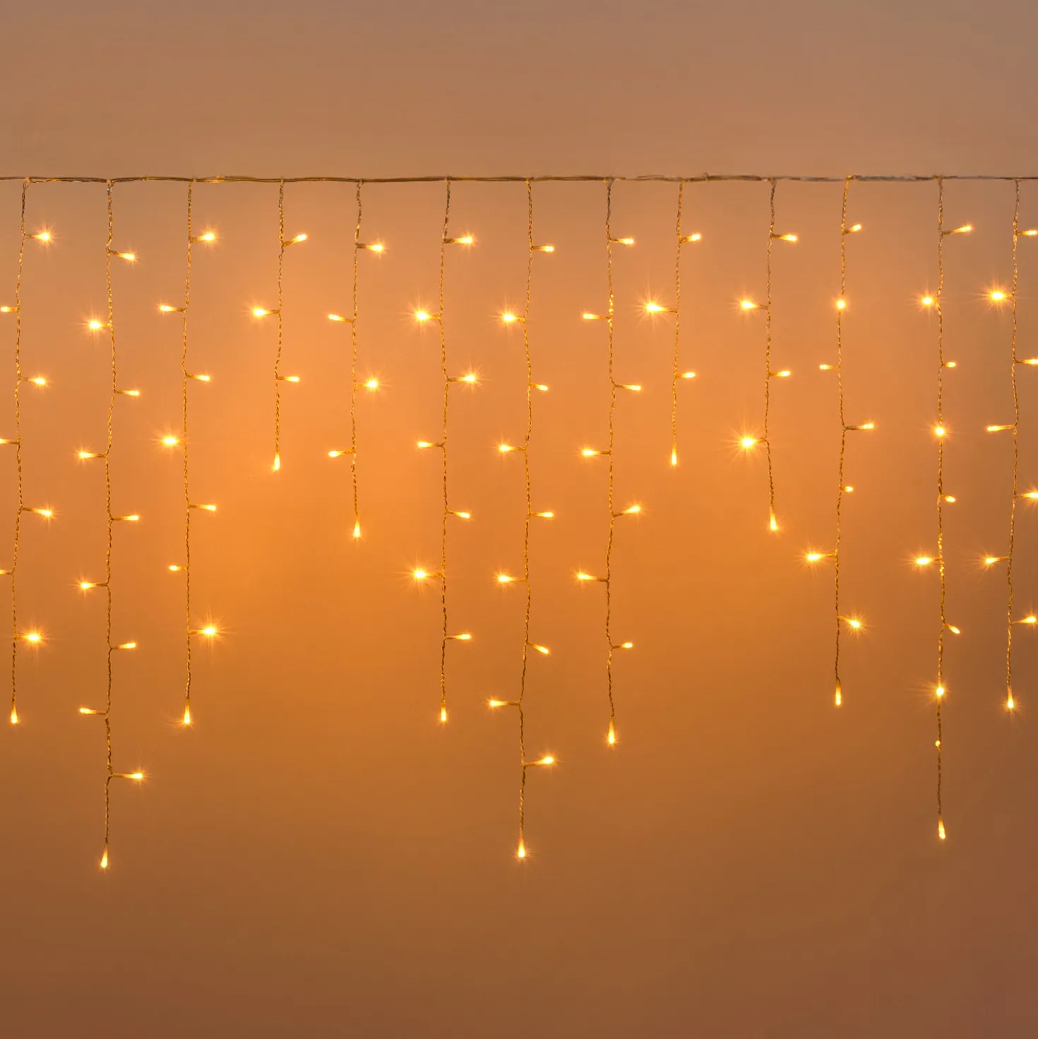 Stalattite Connect+ 2 x h 0,8 m, 140 led bianco caldo, cavo trasparente, prolungabile