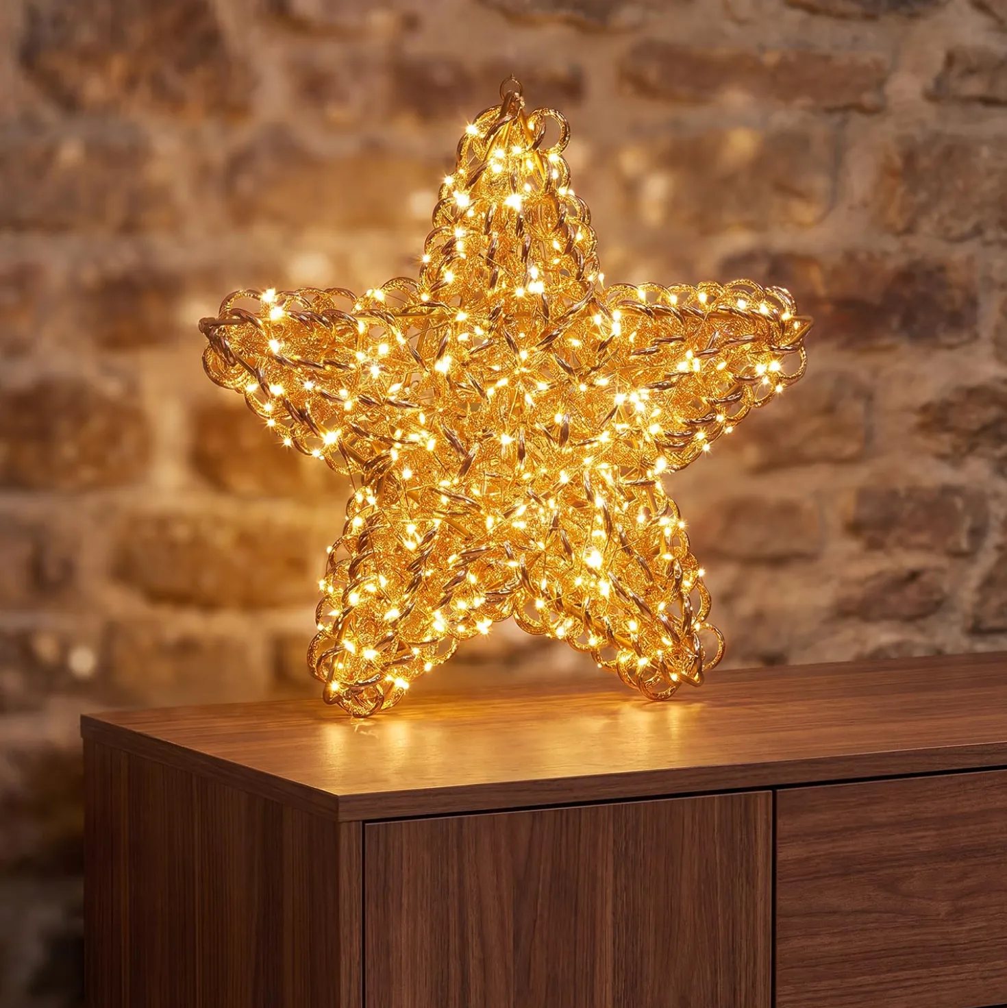 Stella 3D Rose Gold, filo a spirale, ∅38 cm, 400 microled bianco caldo