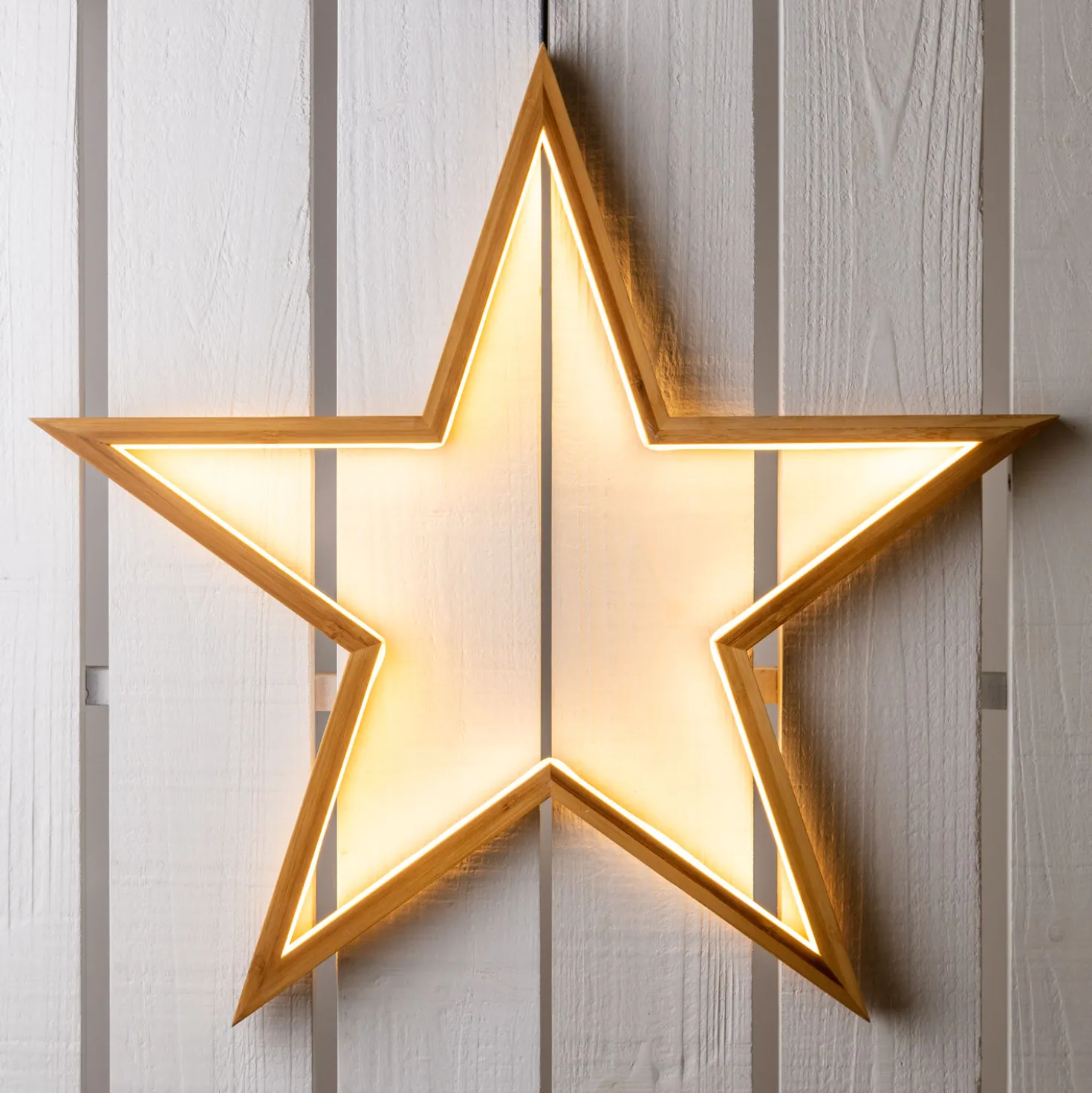 Stella in legno naturale, 55 cm, led bianco caldo, uso interno