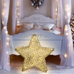 Stella luminosa in alluminio argento Ø 80 cm, 200 led bianco caldo