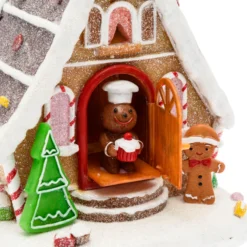 Villaggio di Natale, Casa di Marzapane con porta che si apre e chiude, h 18 cm, musiche natalizie